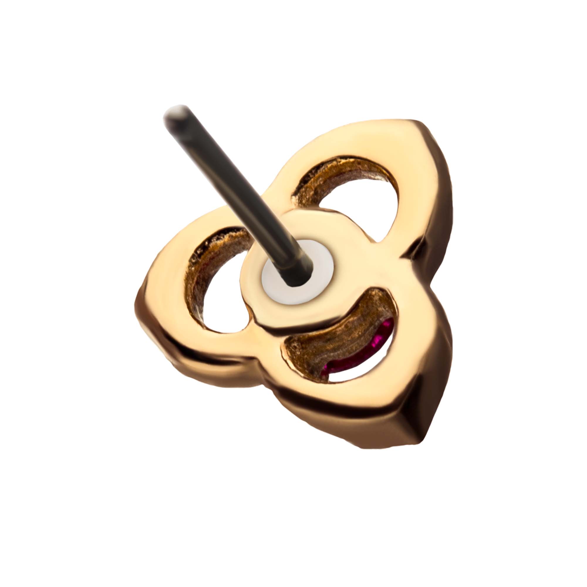 14Kt Yellow Gold Threadless Pink Gem Trinity Top