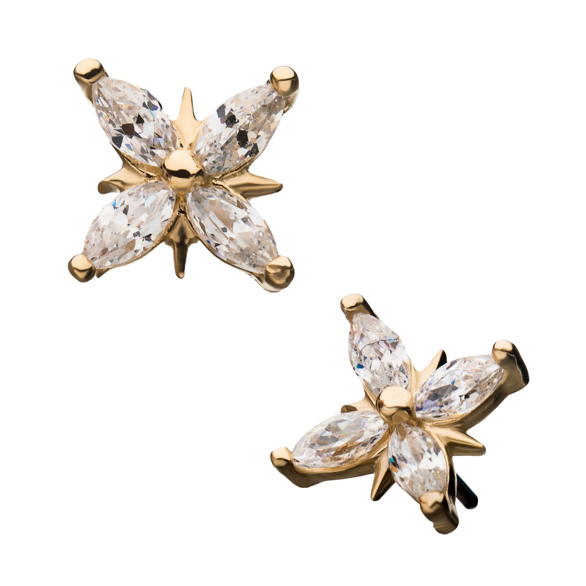 14kt Yellow Gold Threadless 4-Clear CZ Flower Top