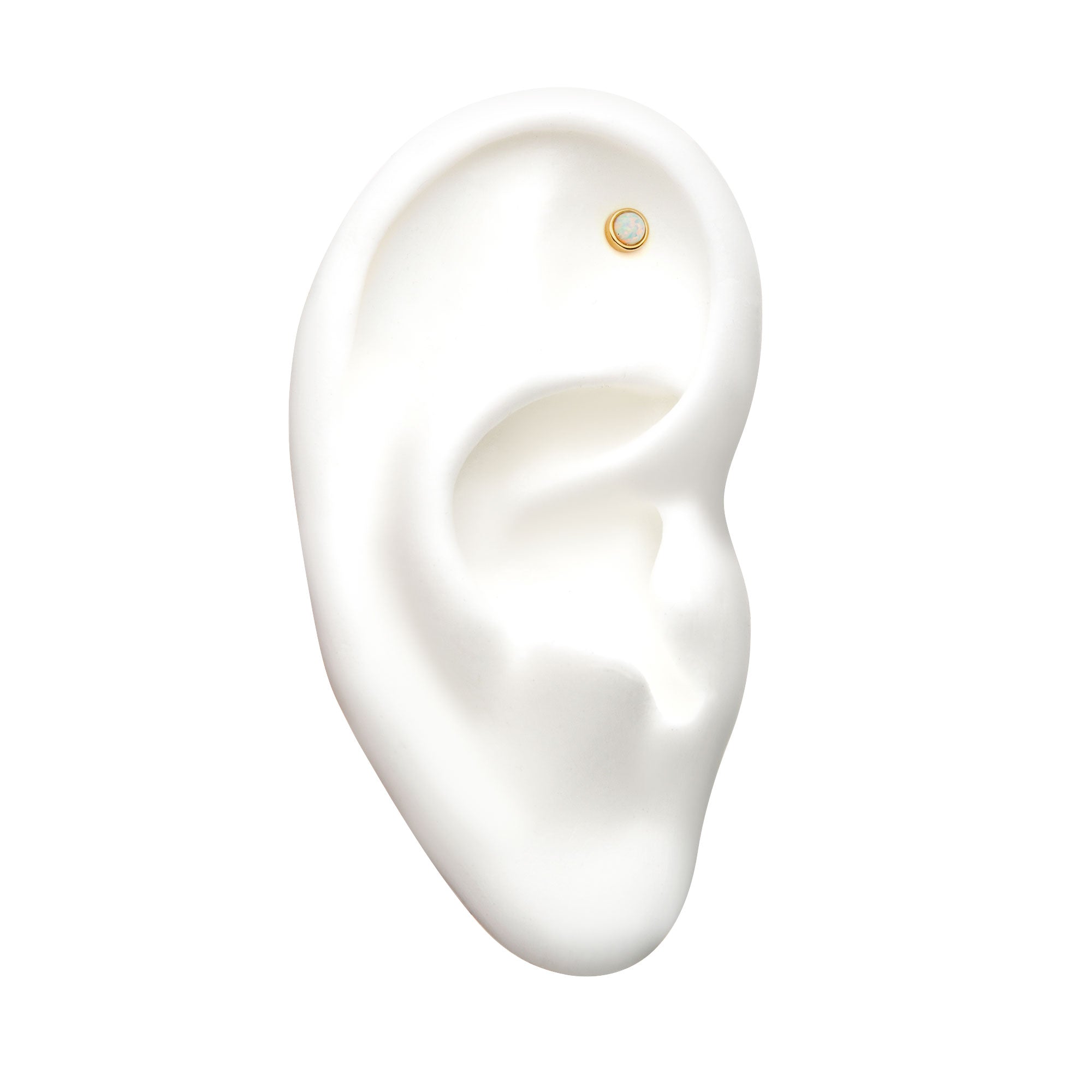 14kt Yellow Gold Threadless 4mm Bezel Set White Synthetic Opal Top