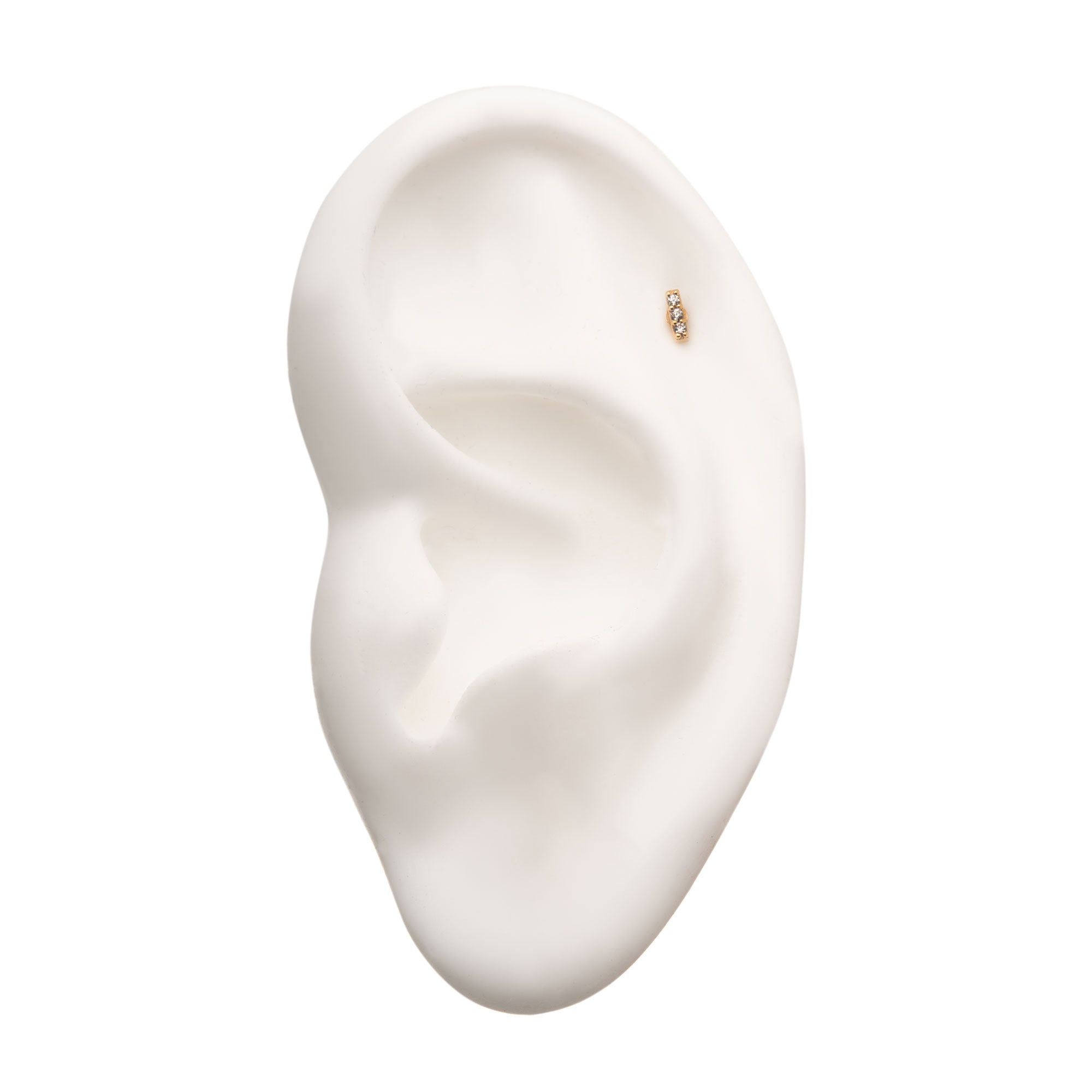 14kt Yellow Gold Threadless 3-Clear CZ Bar Top