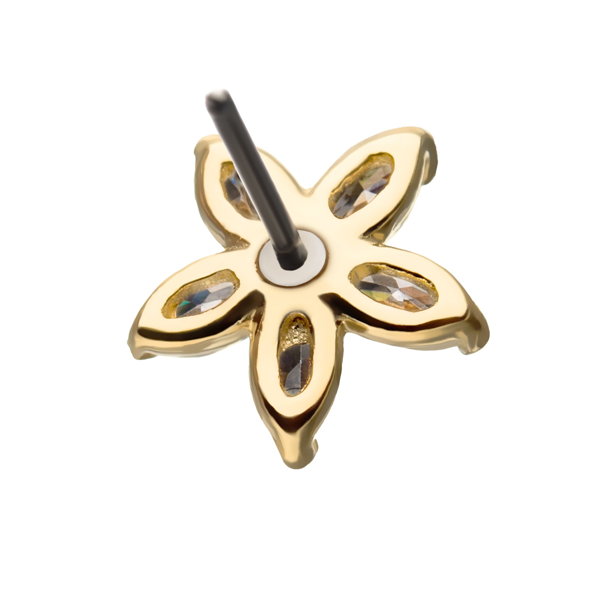 14kt Yellow Gold Threadless Prong Set 5-Clear Gem Flower Top