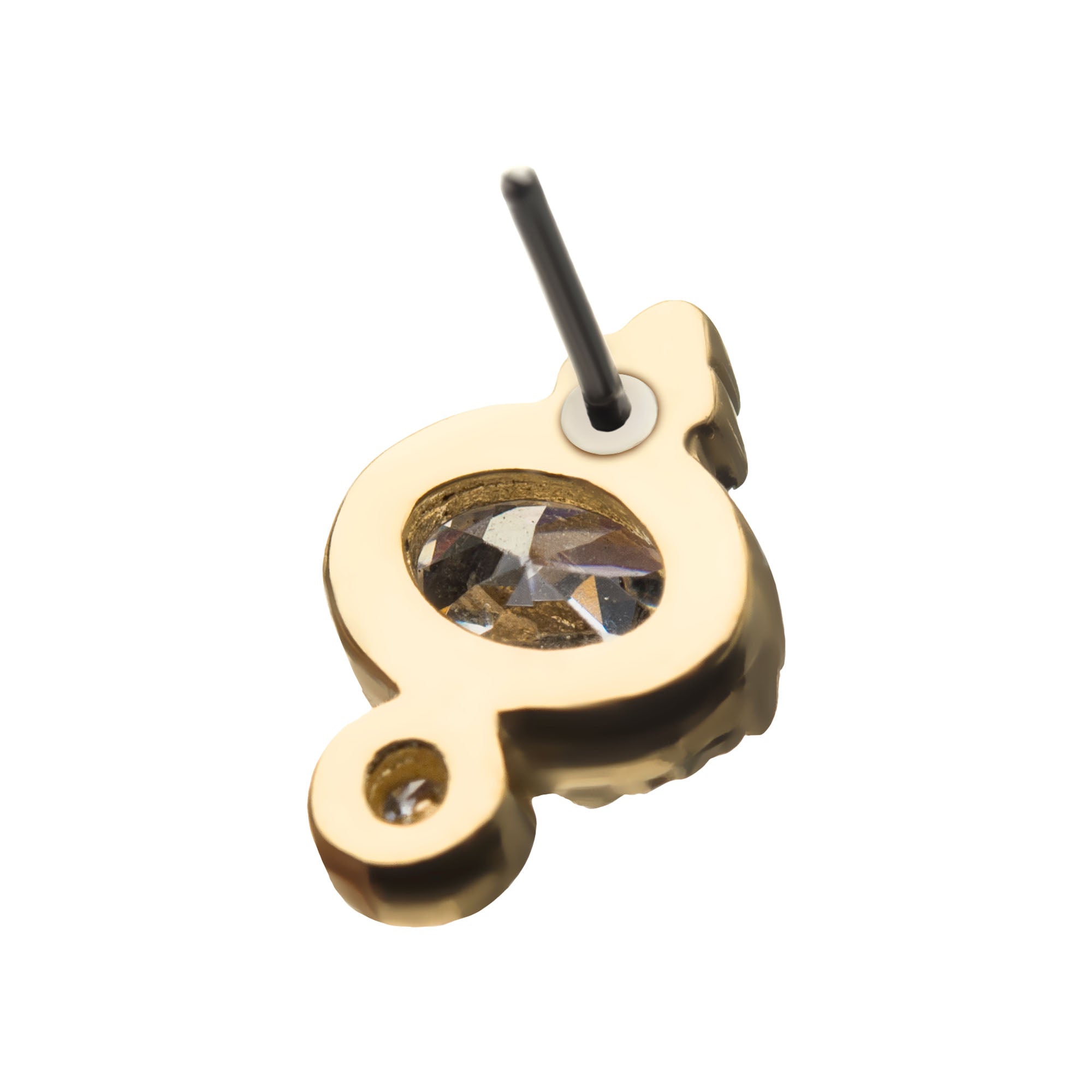 14Kt Yellow Gold Threadless Big & Small Clear Gem & Tri-Bead Top