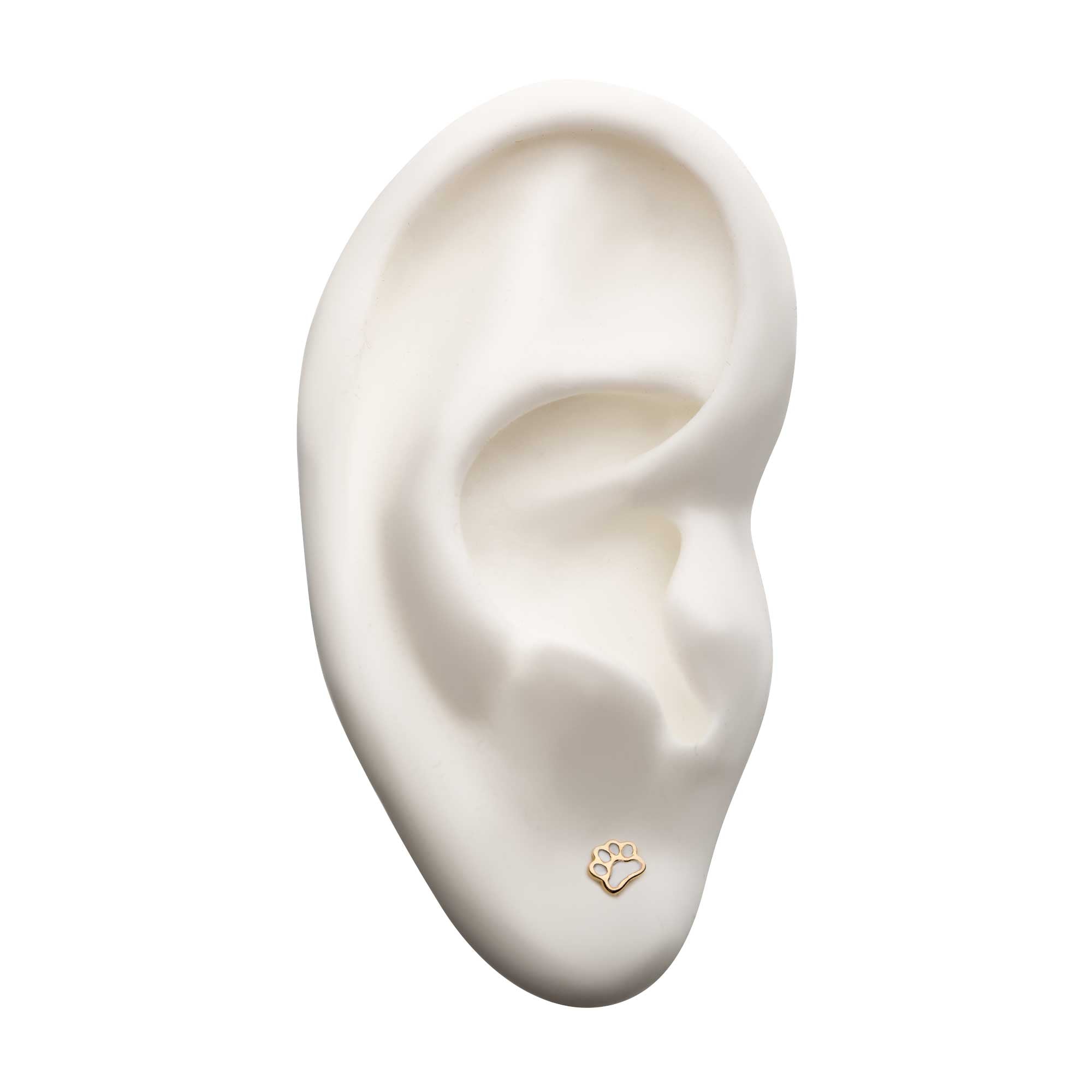 14kt Yellow Gold Threadless White Enamel Dog Paw Top