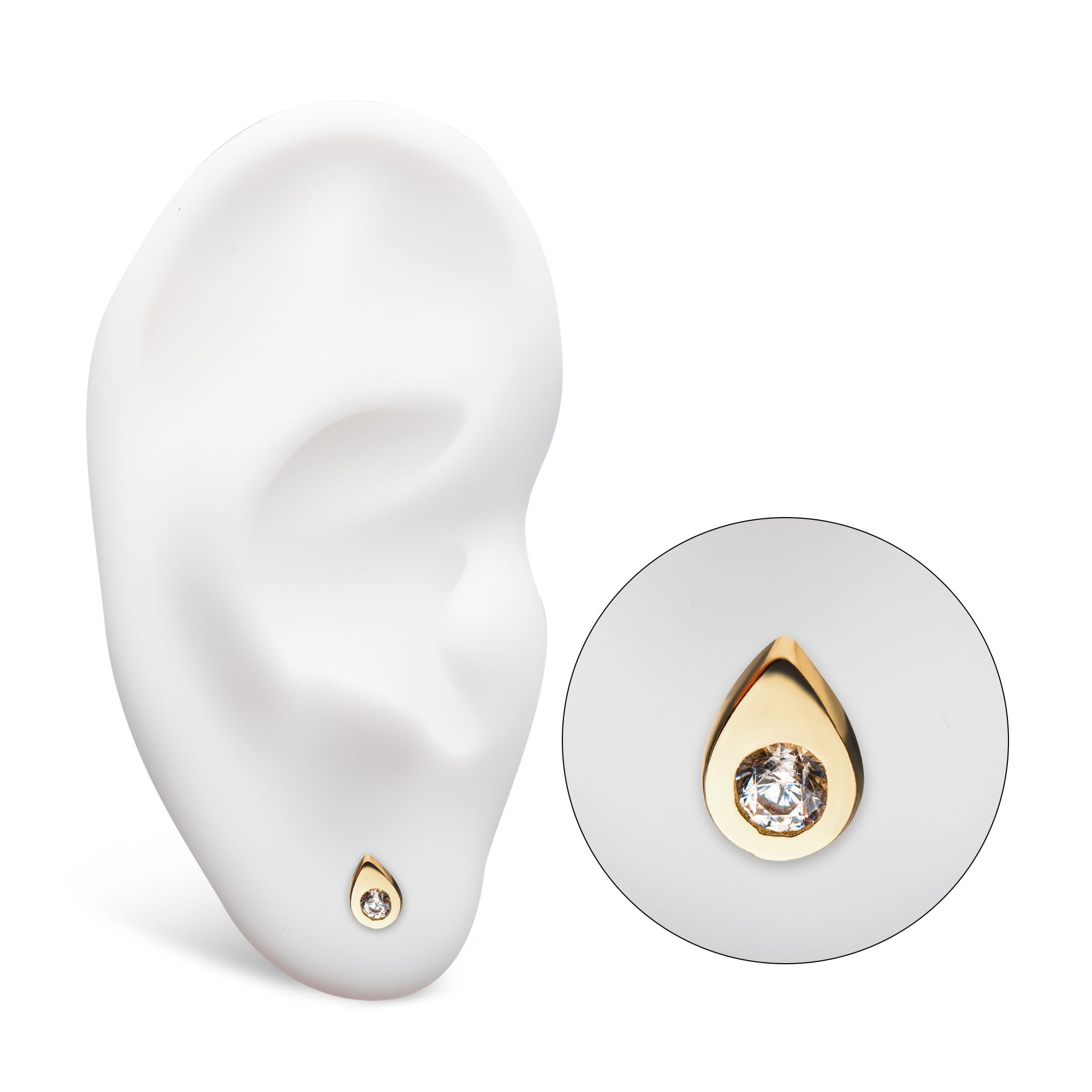 14kt Yellow Gold Threadless Teardrop Clear CZ Top