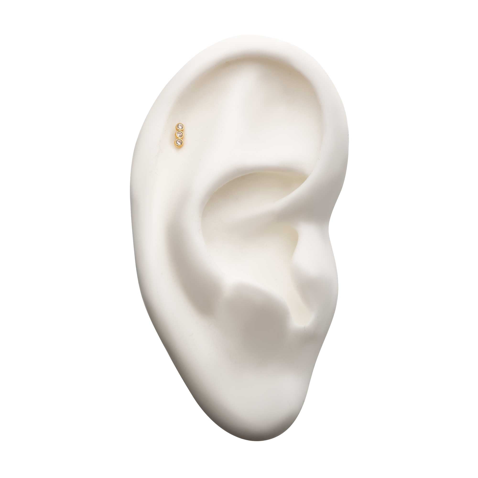 14kt Yellow Gold Threadless 3 Bezel Clear CZ Top