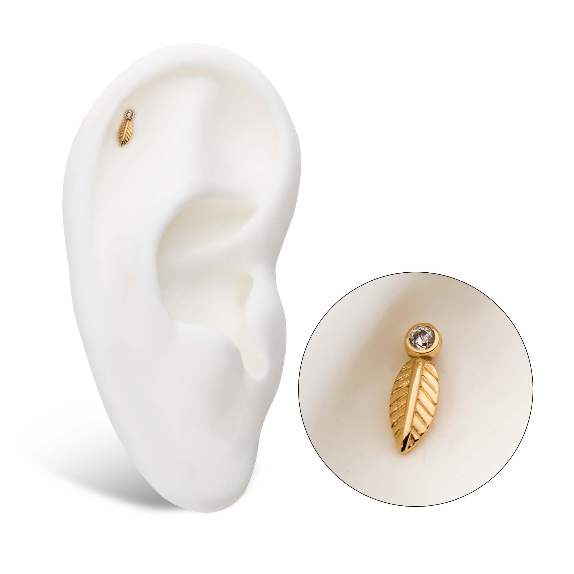 14kt Yellow Gold Threadless Leaf Clear CZ Top