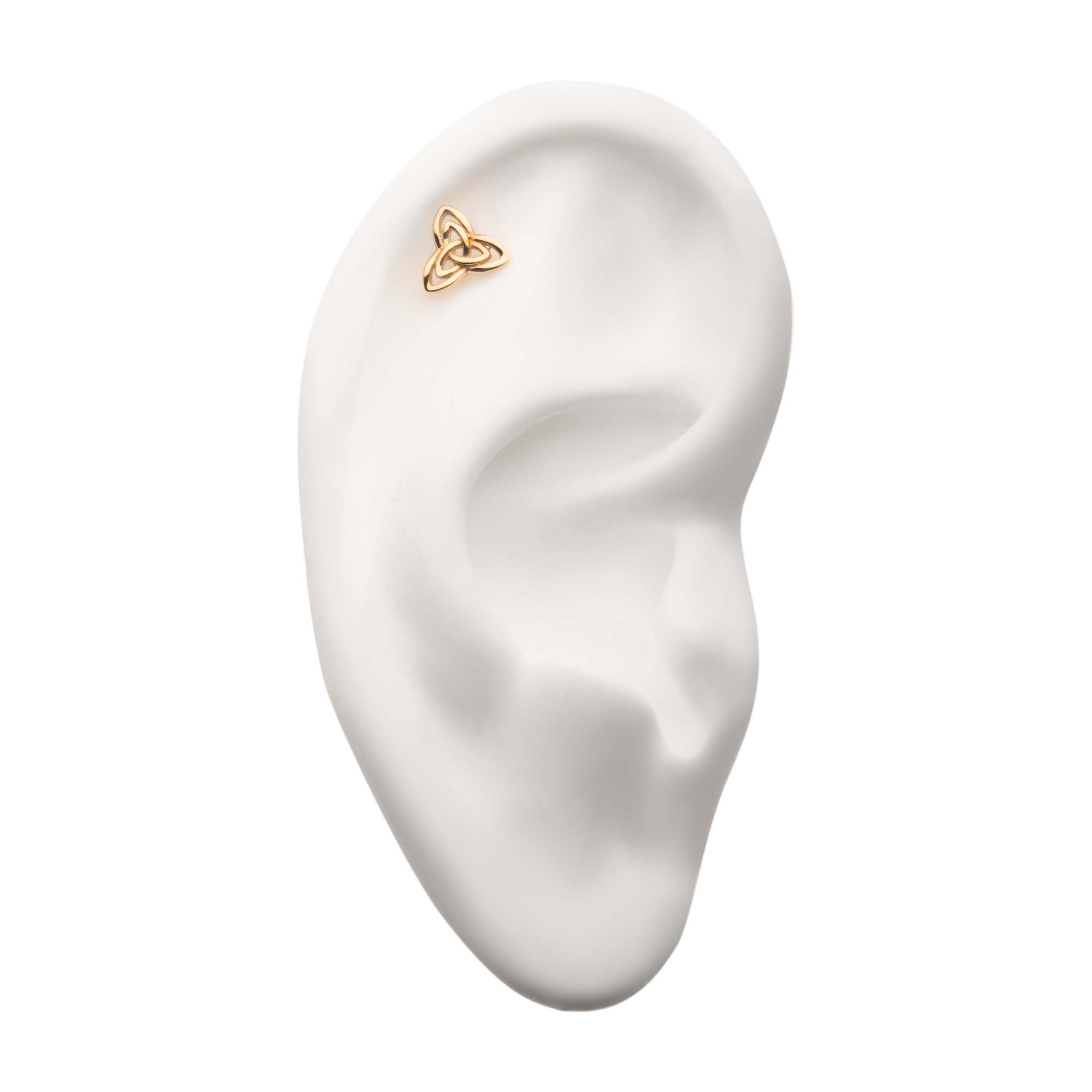 14kt Gold Threadless Trinity Symbol Top Yellow Gold