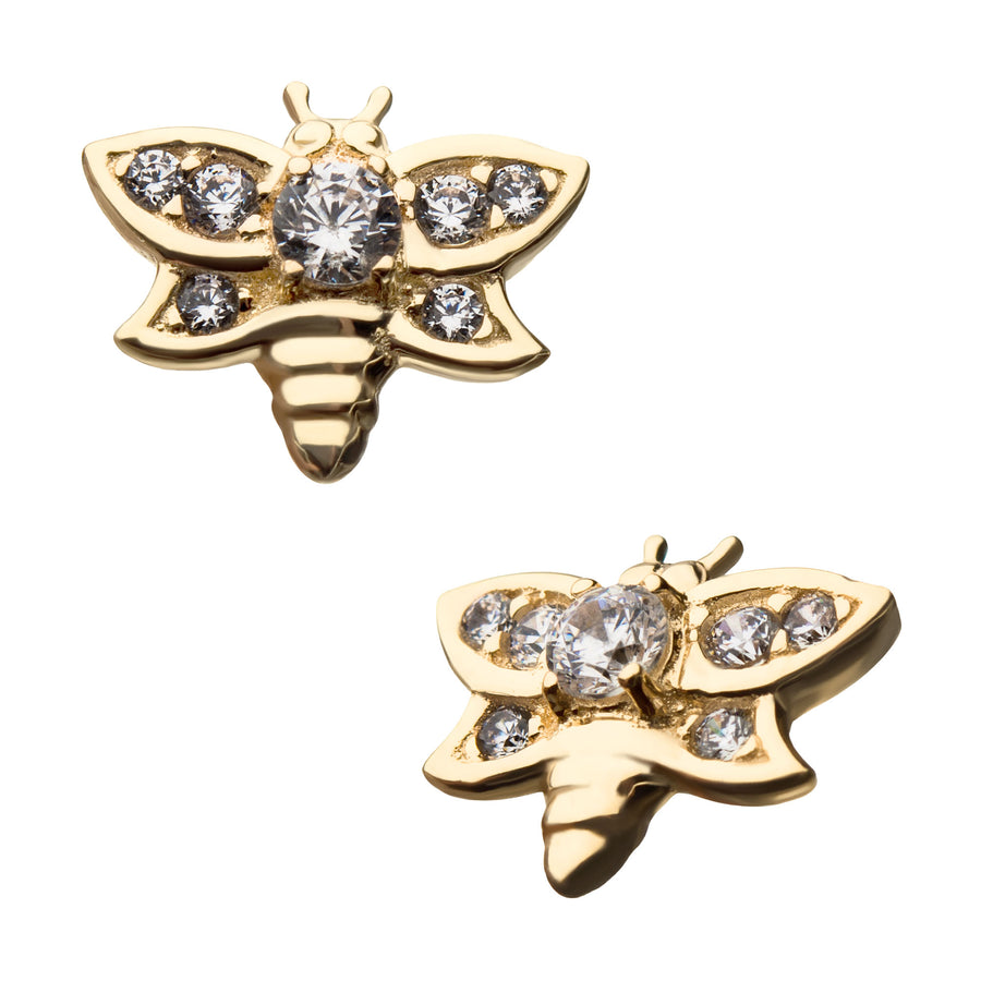 14kt Yellow Gold Threadless Clear CZ Bee Top