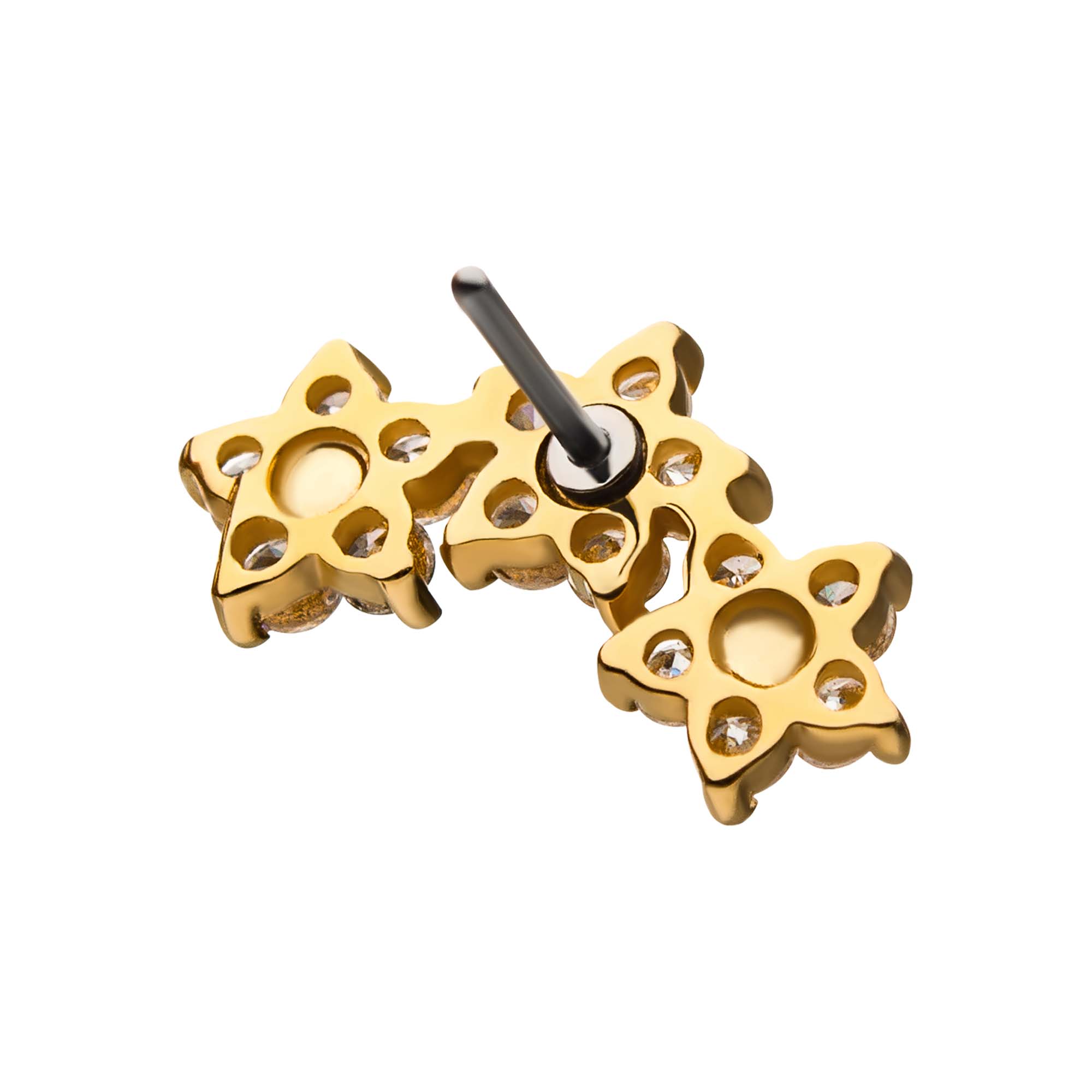 14kt Yellow Gold Threadless Clustered Trinity Flower Clear CZ Top