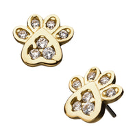 14kt Yellow Gold Threadless Dog Paw Clear CZ Top