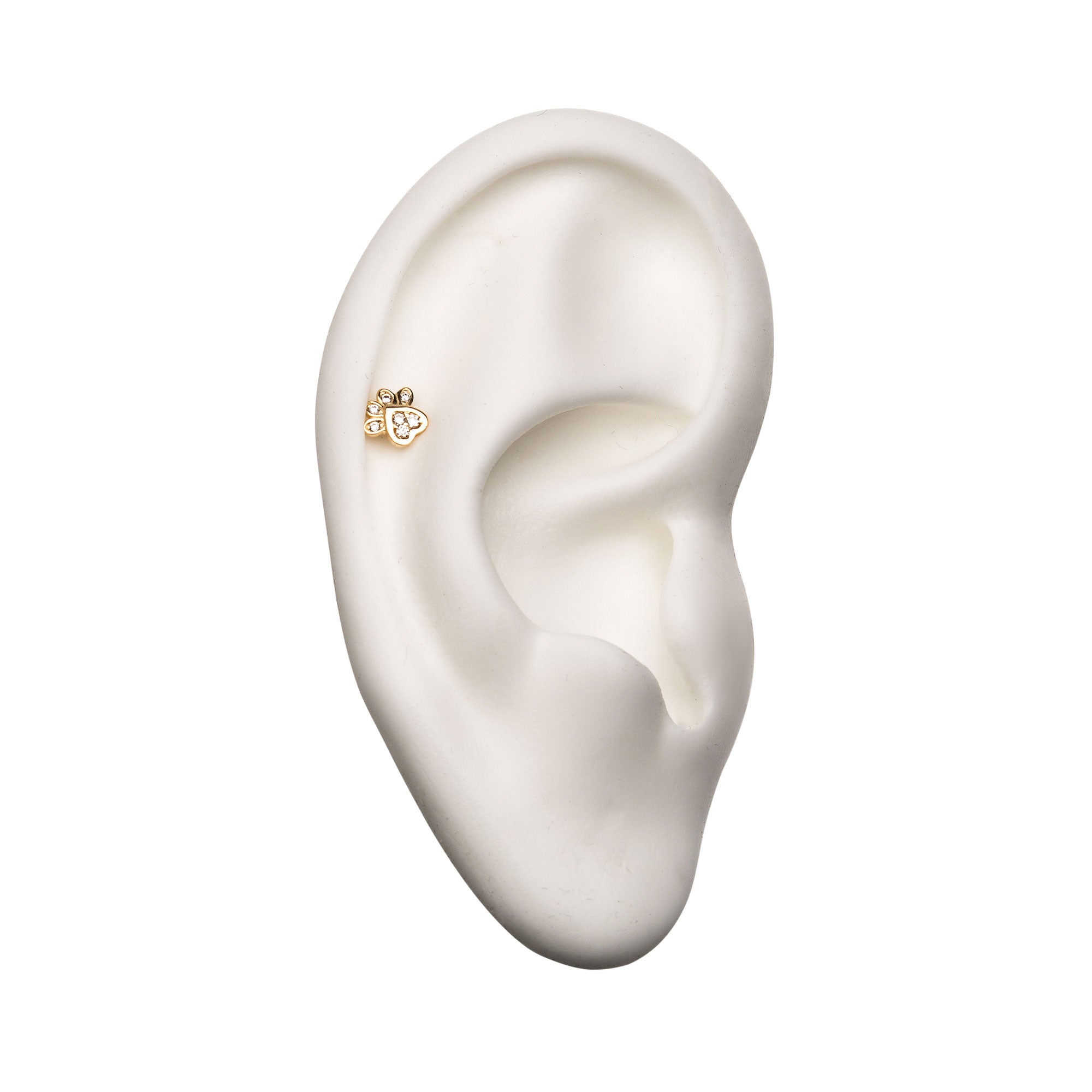 14kt Yellow Gold Threadless Dog Paw Clear CZ Top