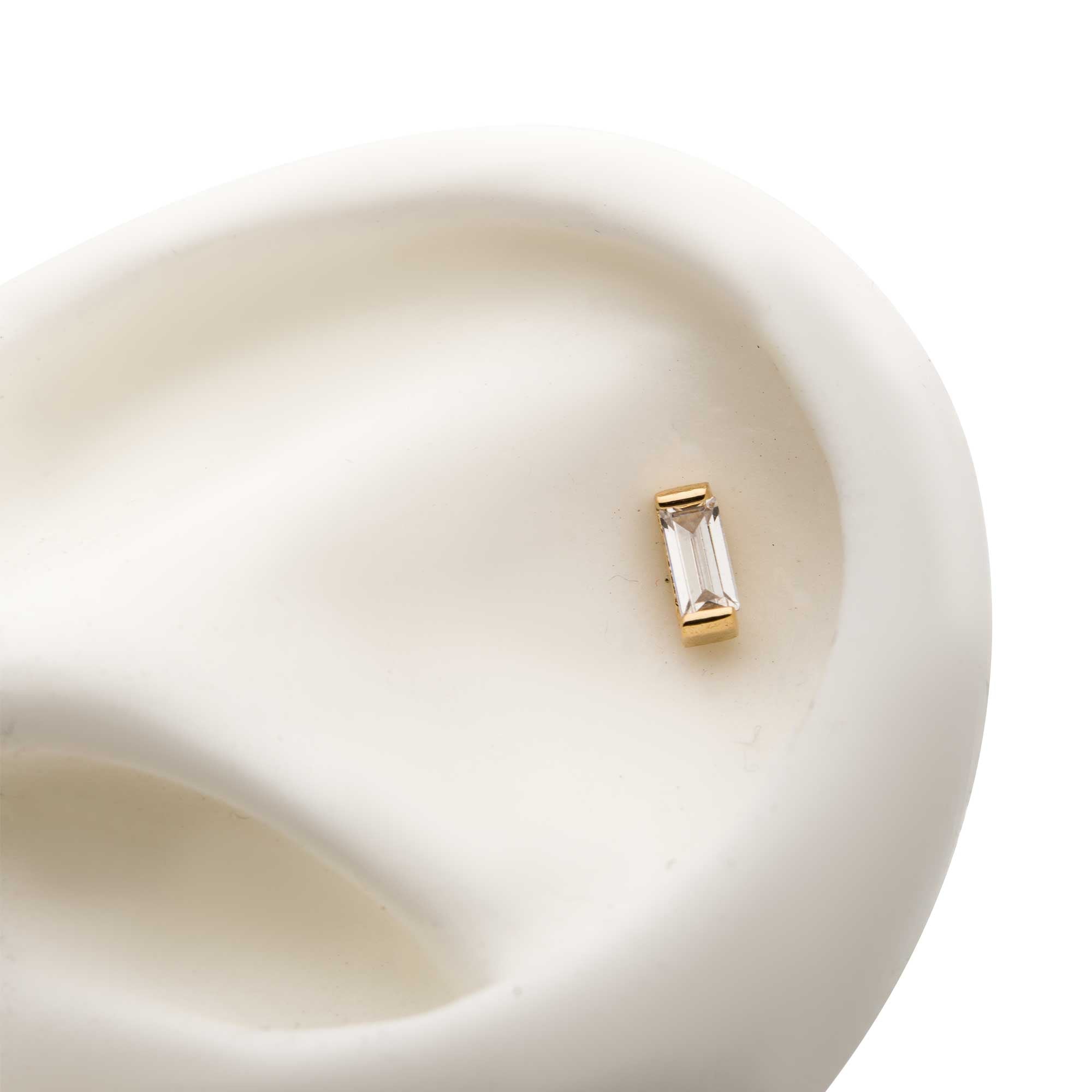 14kt Yellow Gold Threadless Rectangle Clear CZ Top