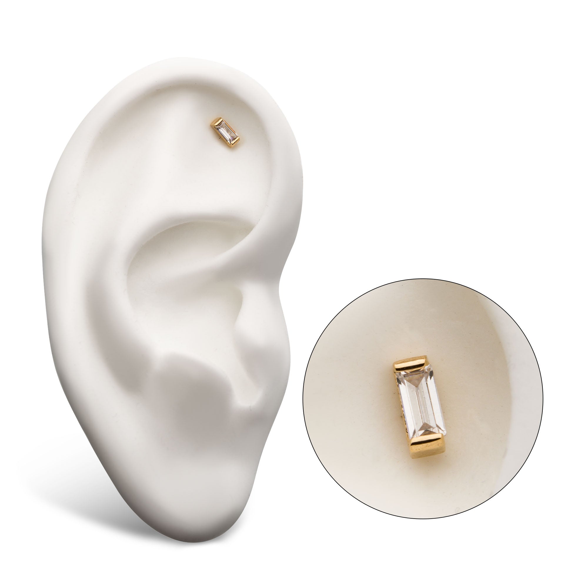 14kt Yellow Gold Threadless Rectangle Clear CZ Top