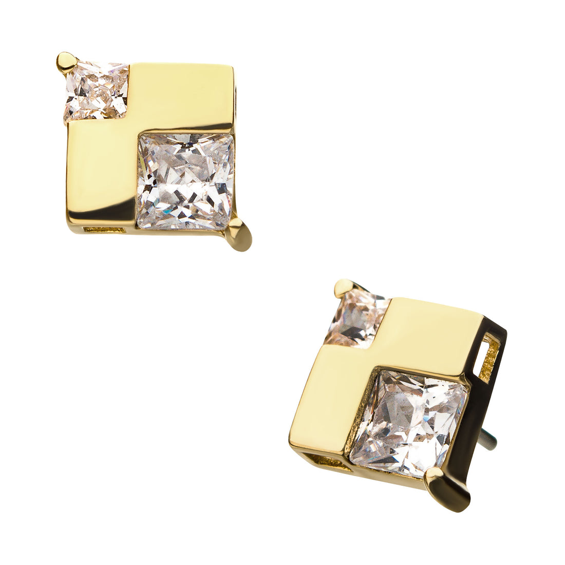 14Kt Yellow Gold Threadless with Cube Clear CZ Top