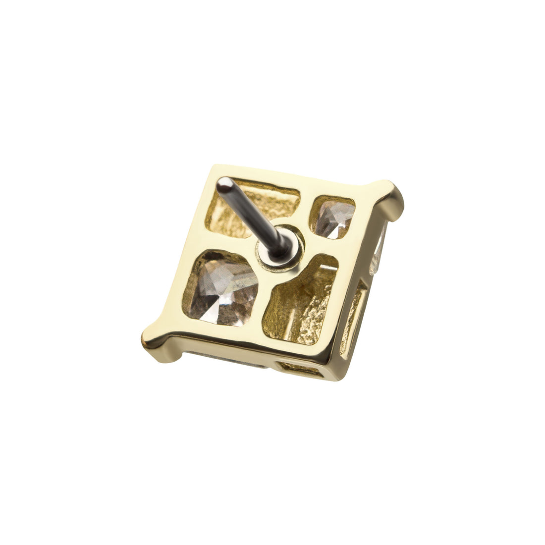 14Kt Yellow Gold Threadless with Cube Clear CZ Top