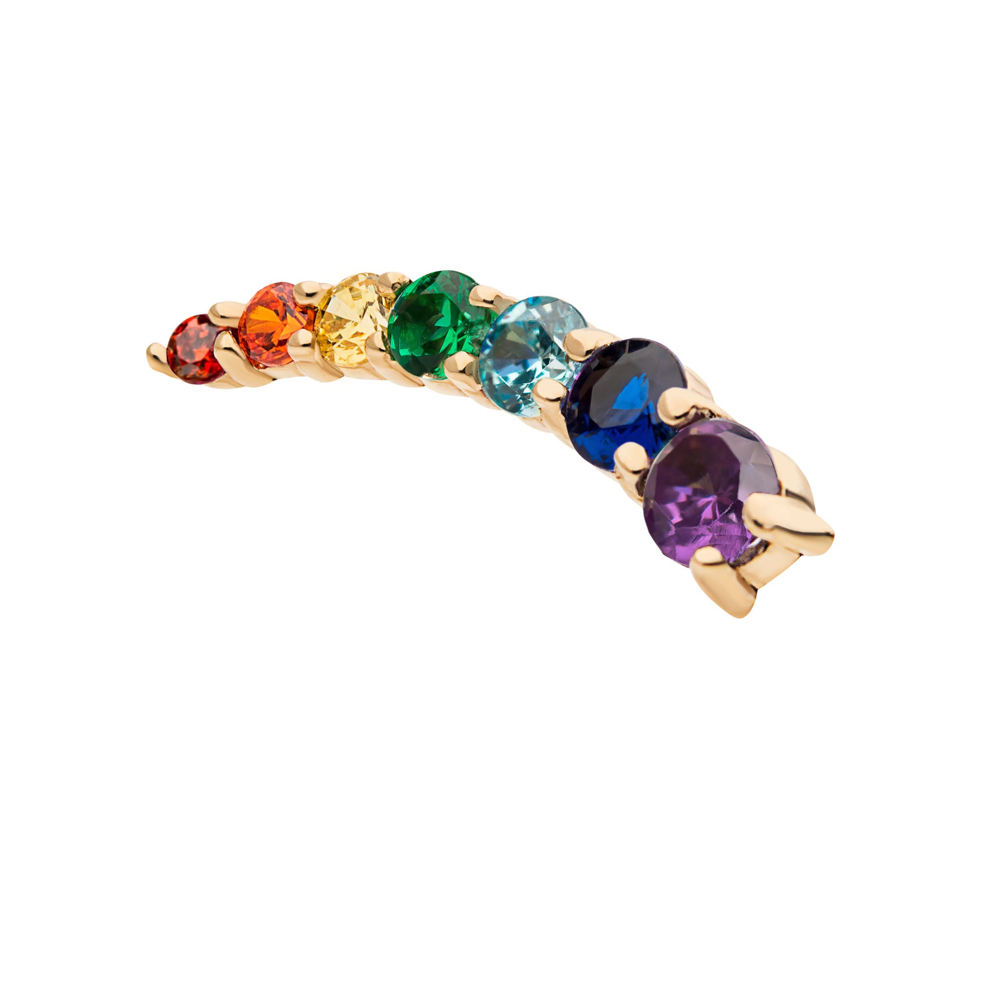 14kt Yellow Gold Threadless Rainbow CZ 7-Cluster Top  (Left Ear)