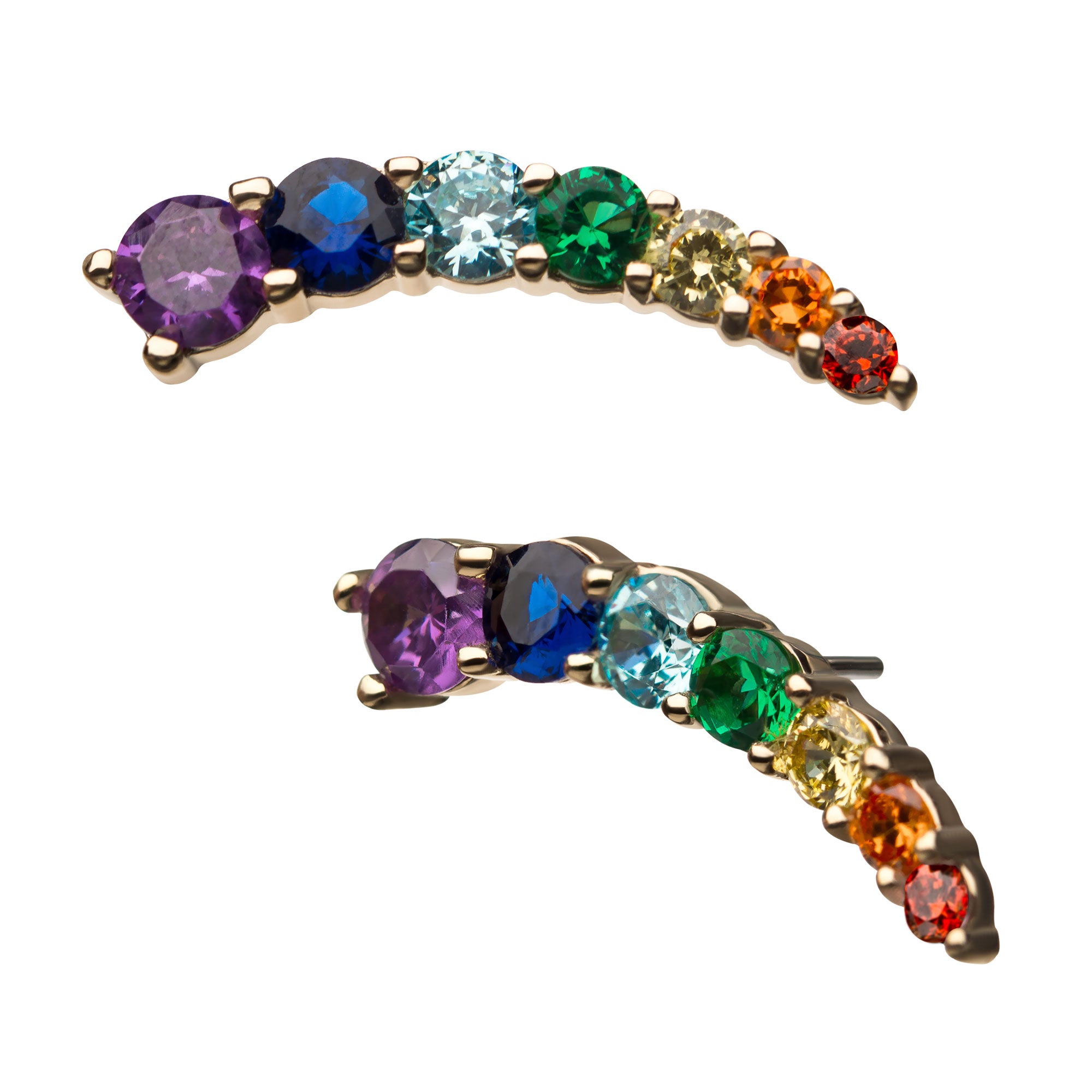 14kt Yellow Gold Threadless Rainbow CZ 7-Cluster Top  (Left Ear)