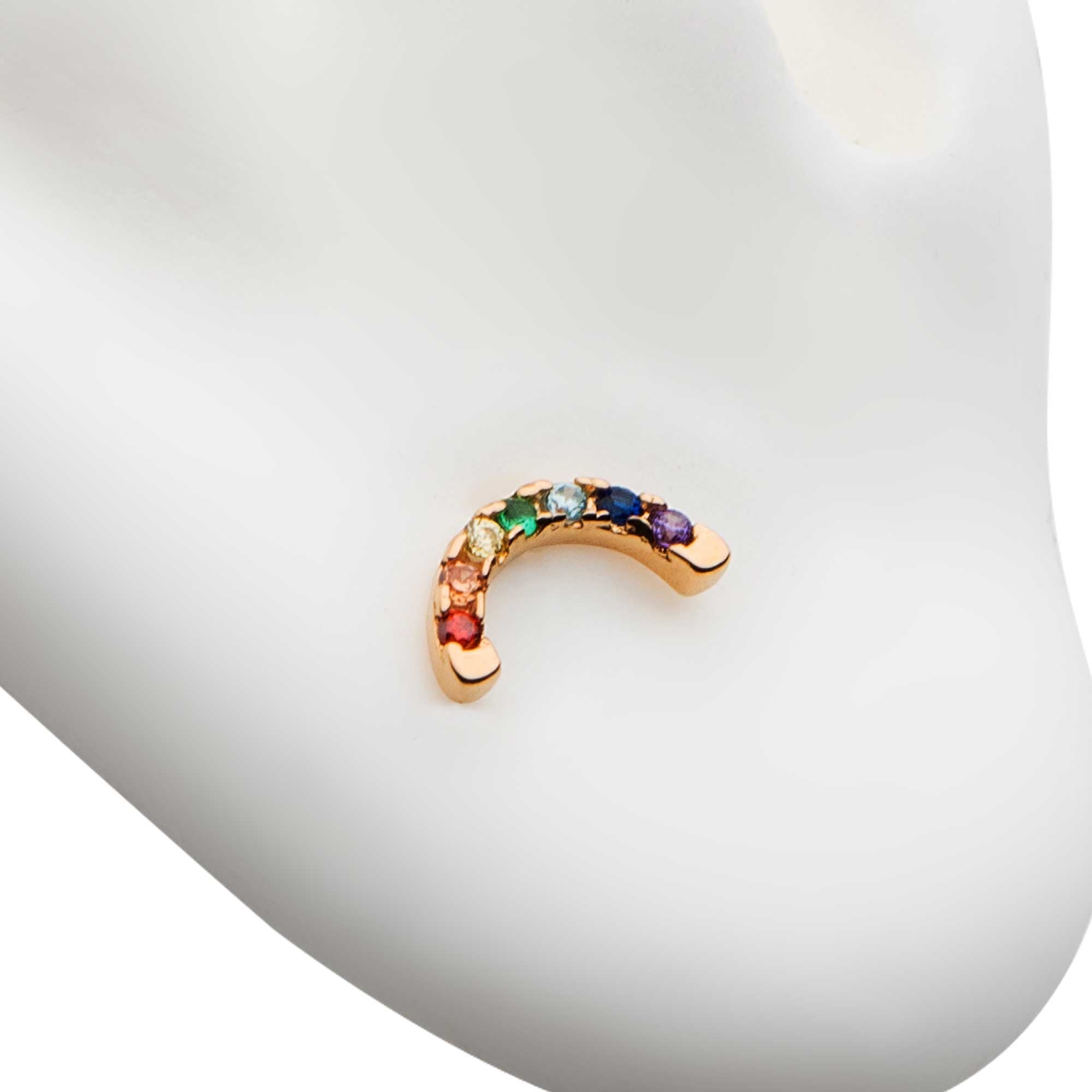 14kt Yellow Gold Threadless Prong Set Rainbow CZ 7-Cluster Arch Top