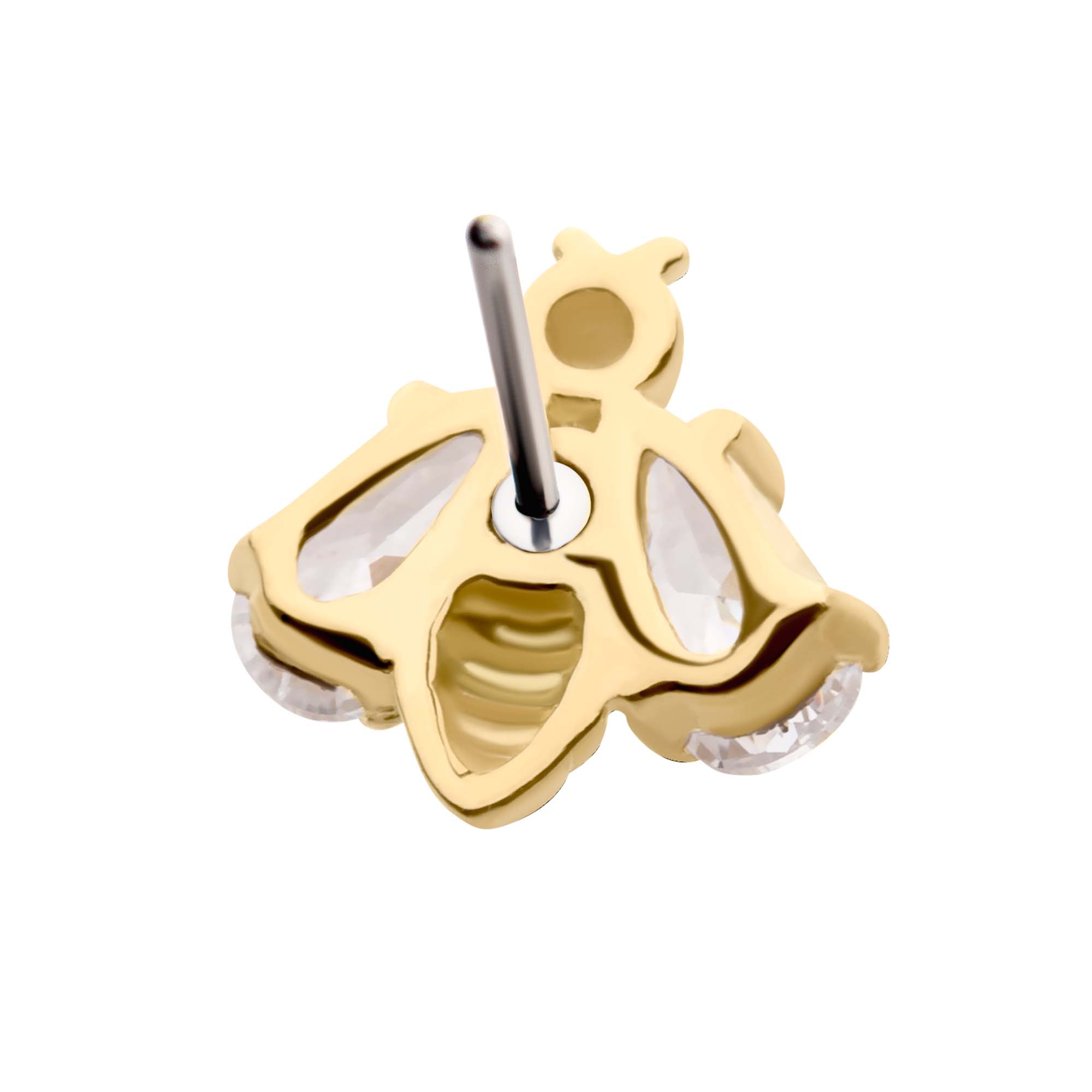 14kt Yellow Gold Threadless 4-Prong Set Teardrop CZ Bee Top