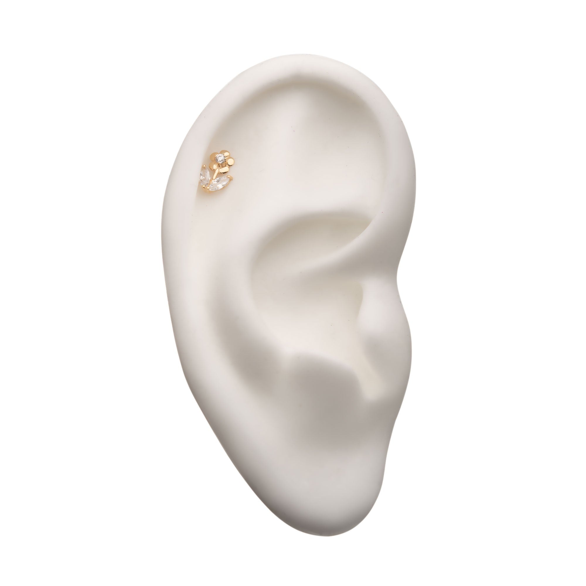 14kt Yellow Gold Threadless Clear Gem Flower Top