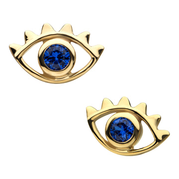 14kt Yellow Gold Threadless Open Eye Outline with Blue CZ Top