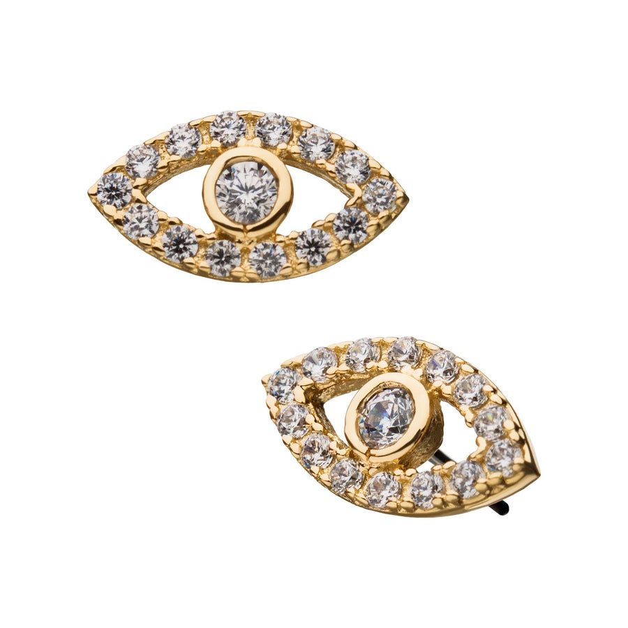 14kt Yellow Gold Threadless with Multi-Clear Gem Eye Top
