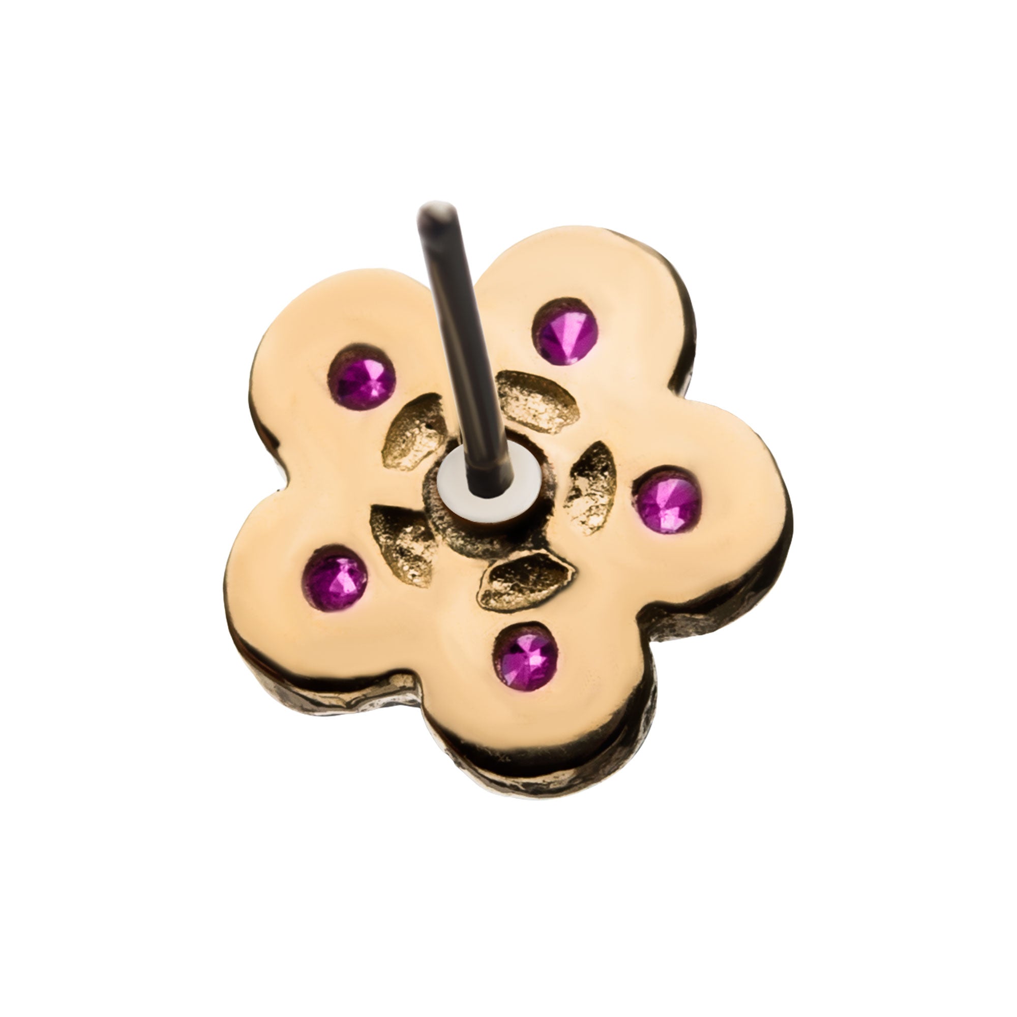 14kt Yellow Gold Threadless CZ Five Petal Flower Top Fuchsia