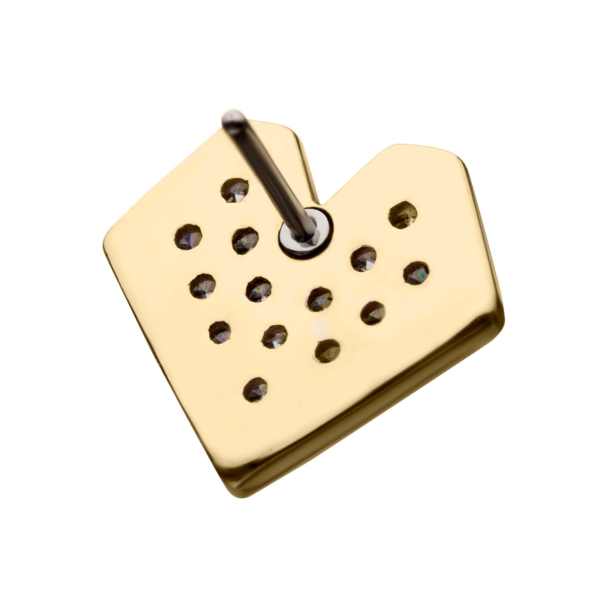 14kt Yellow Gold Threadless Diamond Shaped Heart With Clear Pave Set Clear CZ Gems Top