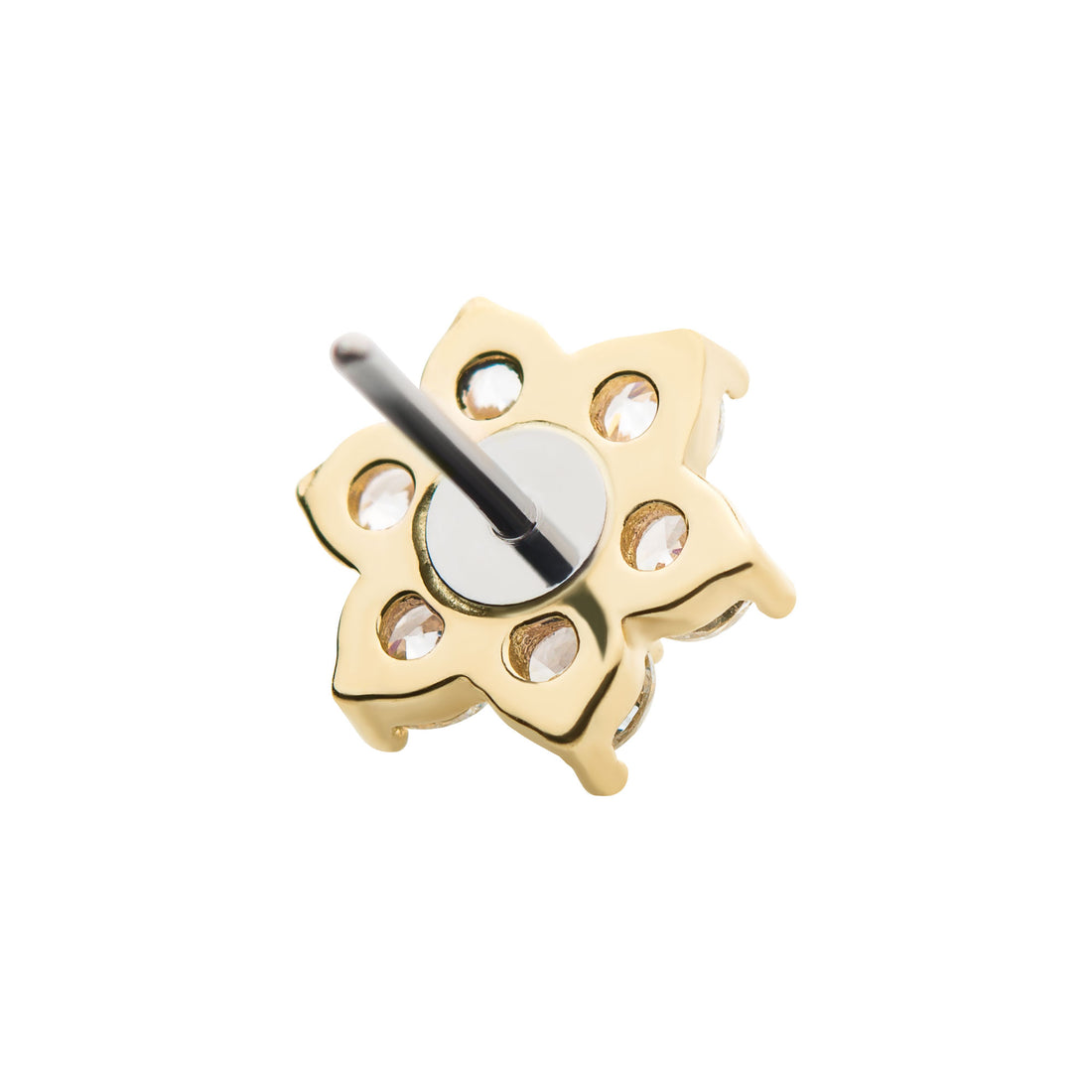 14kt Yellow Gold Threadless Prong Set Clear CZ Centerpiece CZ/Synthetic Opal Flower Top