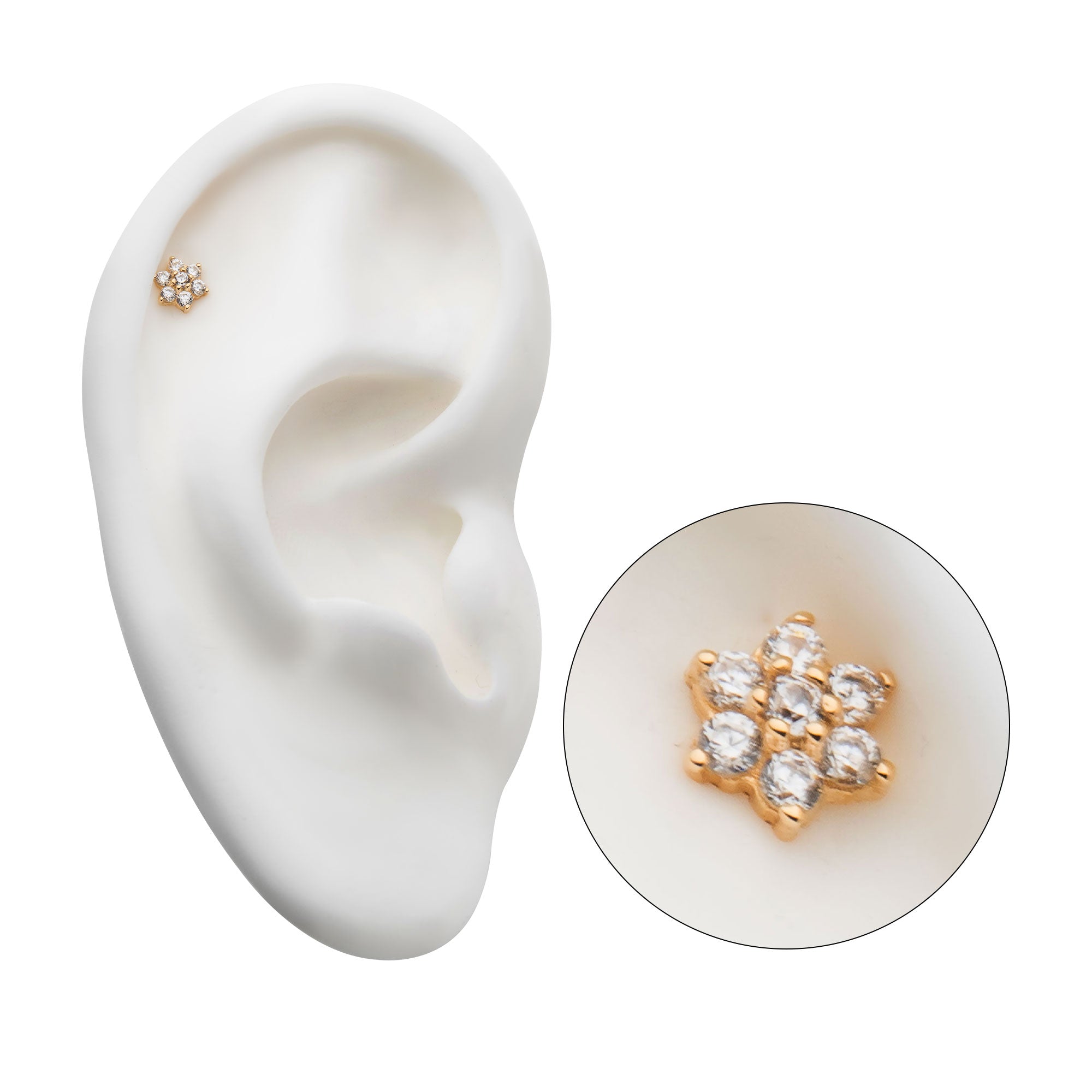 14kt Yellow Gold Threadless Prong Set Clear CZ Centerpiece CZ/Synthetic Opal Flower Top Clear