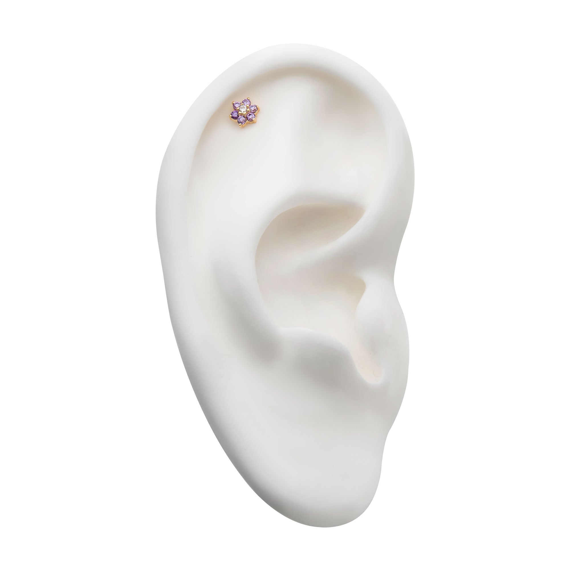 14kt Yellow Gold Threadless Amethyst/Clear CZ Flower Top