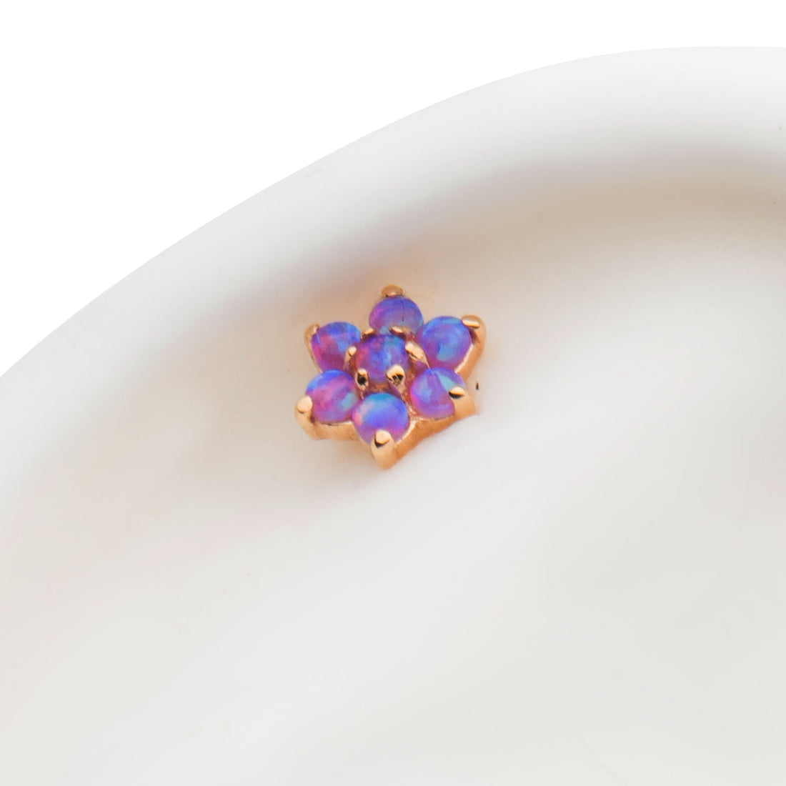 14kt Yellow Gold Threadless Prong Set Synthetic Opal Flower Top