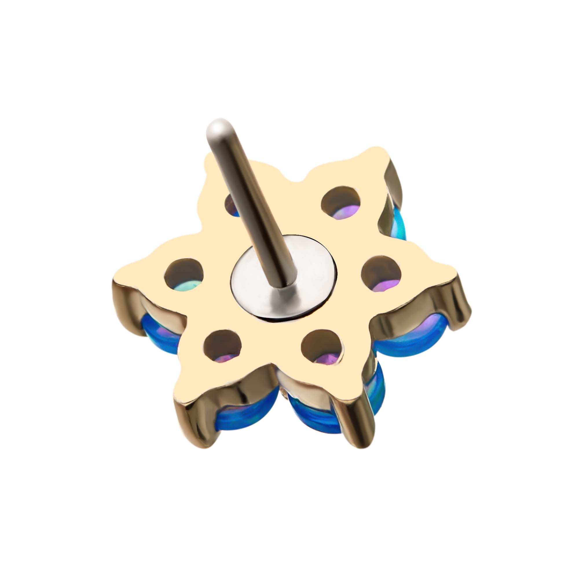 14kt Yellow Gold Threadless 7 Blue Synthetic Opal Top