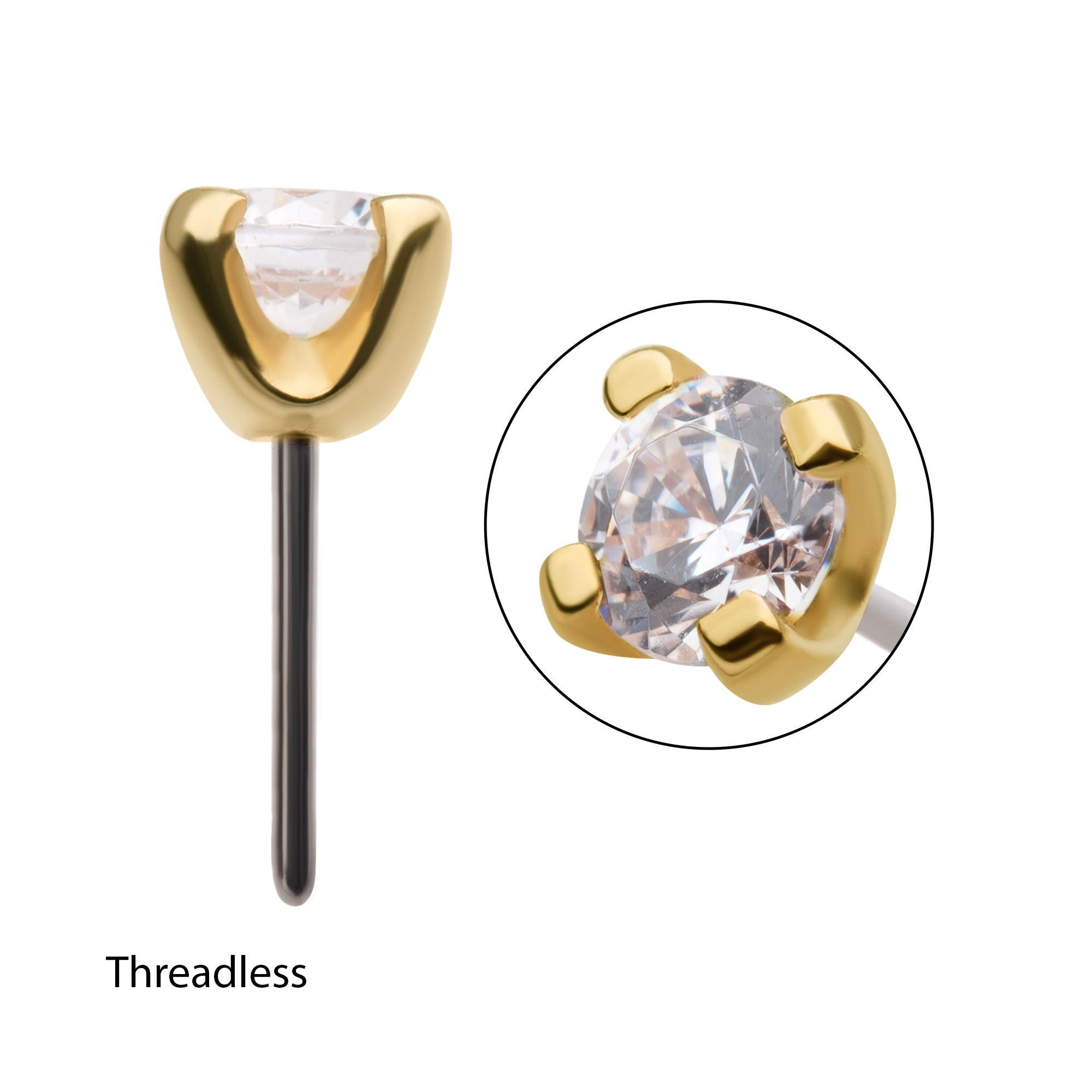 14kt Yellow Gold Threadless Prong Set Genuine Diamond Top