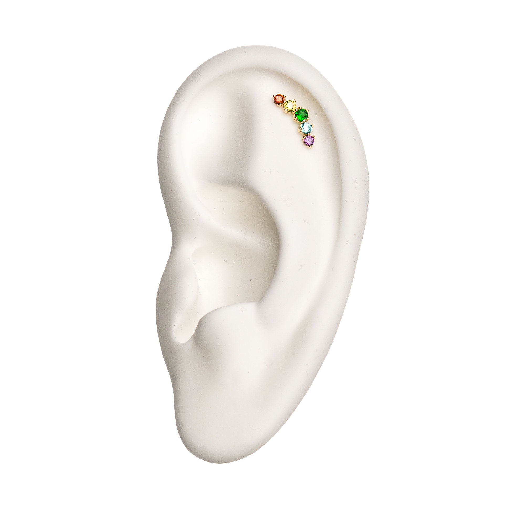 14kt Yellow Gold Threadless 5-Rainbow CZ Cluster Top