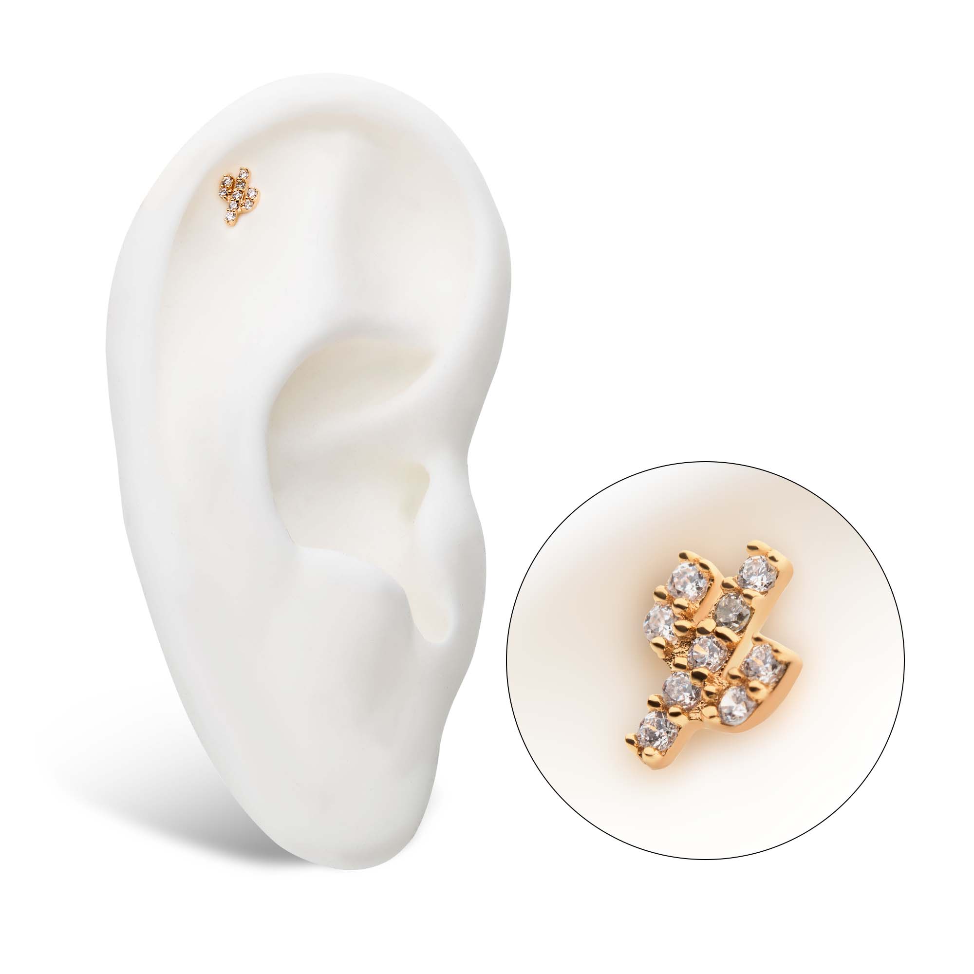 14kt Yellow Gold Threadless Round Clear CZ Cactus Top