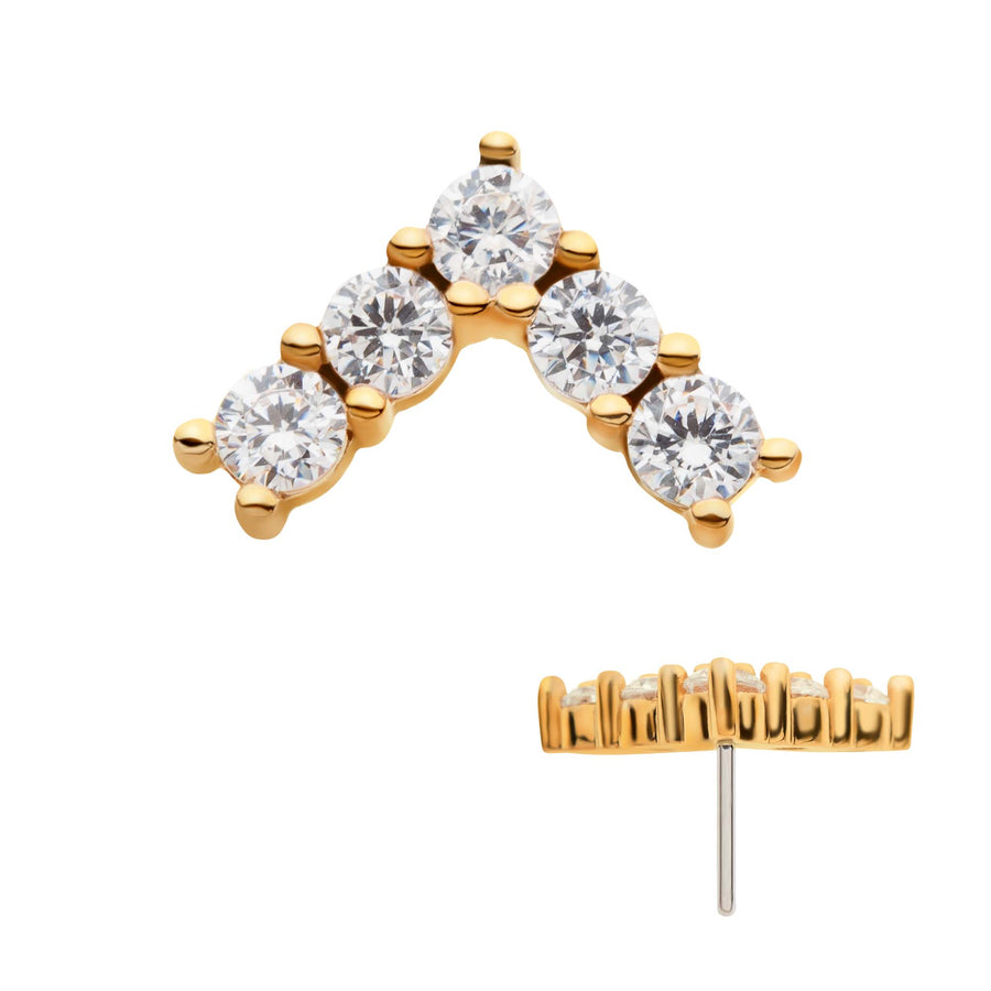 14kt Yellow Gold Threadless Prong Round Clear CZ Triangle Top