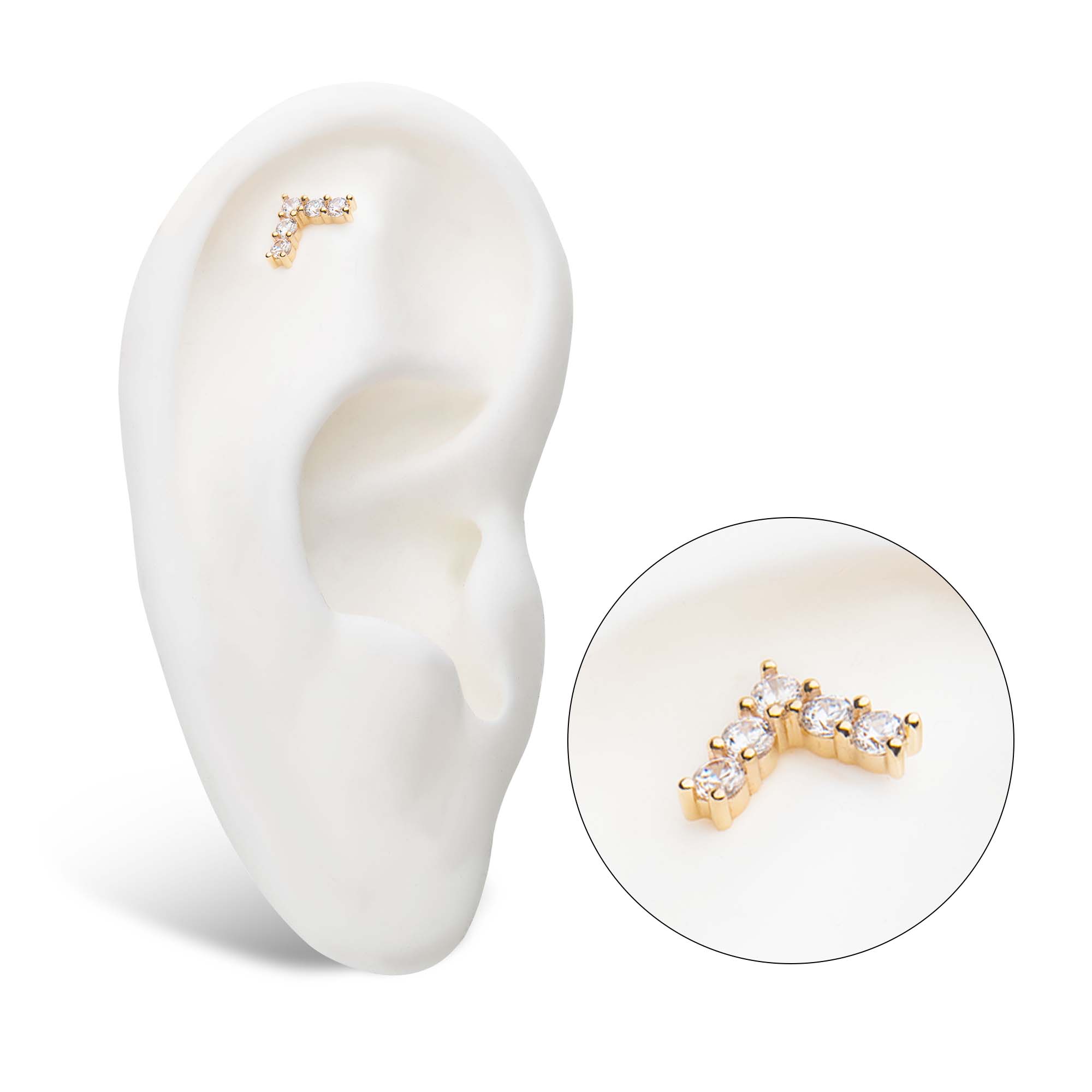 14kt Yellow Gold Threadless Prong Round Clear CZ Triangle Top