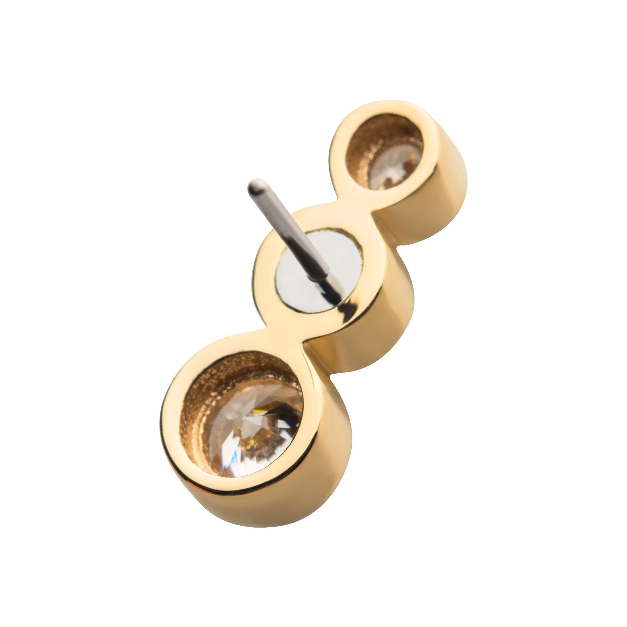 14kt Yellow Gold Threadless Bezel Set Triple Clear CZ Cluster Top