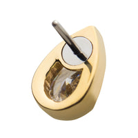 14kt Gold Threadless Prong Set Teardrop CZ/Synthetic Opal/Stone Top