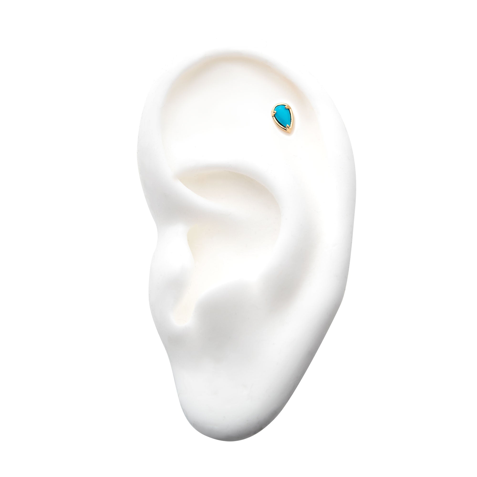 14kt Gold Threadless Prong Set Teardrop Synthetic Turquoise Stone Top