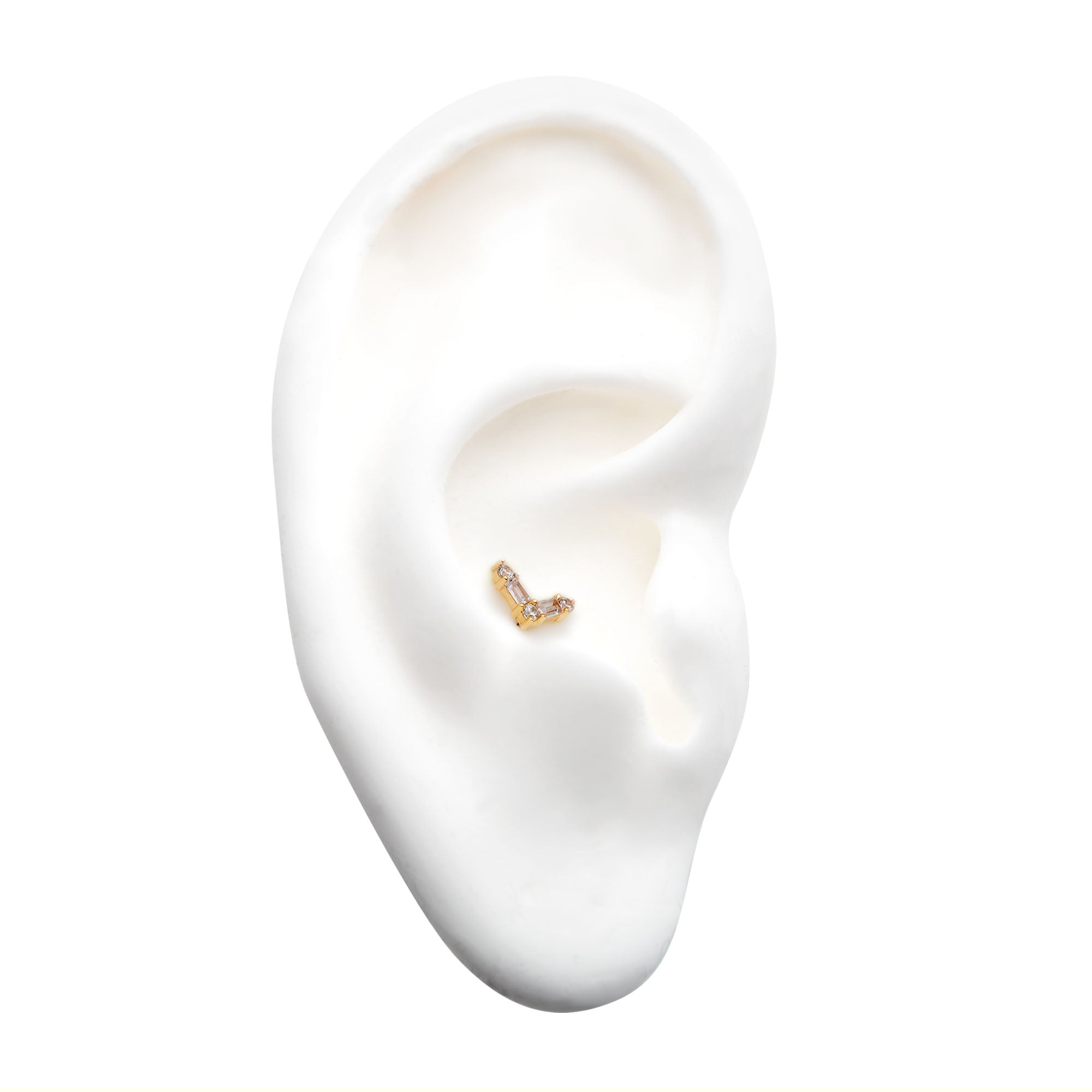 14kt Yellow Gold Threadless Prong Set Round and Baguette Clear CZ Triangle Top