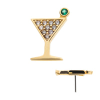 14kt Yellow Gold Threadless Pave Set Round Clear CZ and Olive Green CZ Martini Top