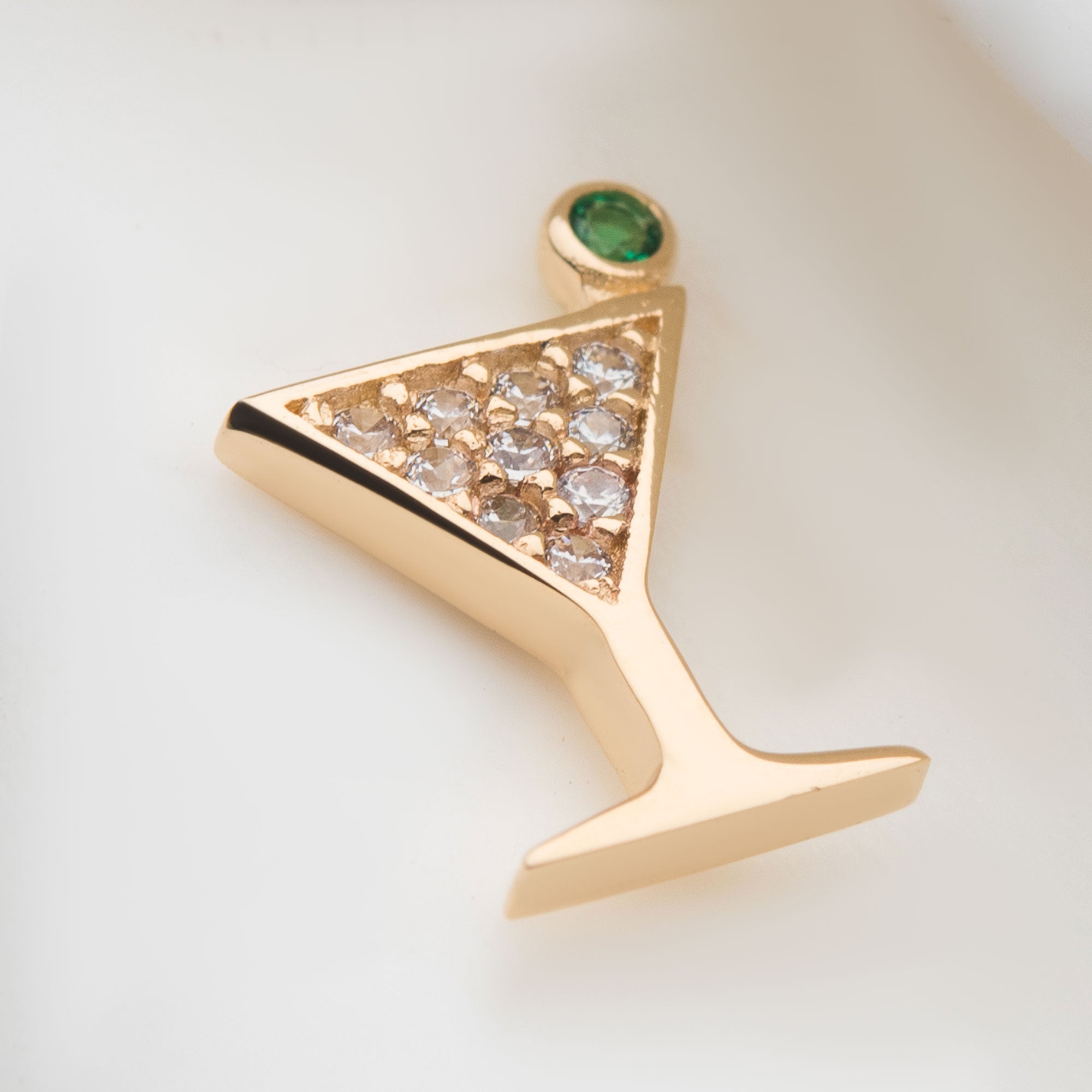 14kt Yellow Gold Threadless Pave Set Round Clear CZ and Olive Green CZ Martini Top