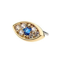 14kt Yellow Gold Threadless Round Sapphire & Clear CZ Evil Eye Top