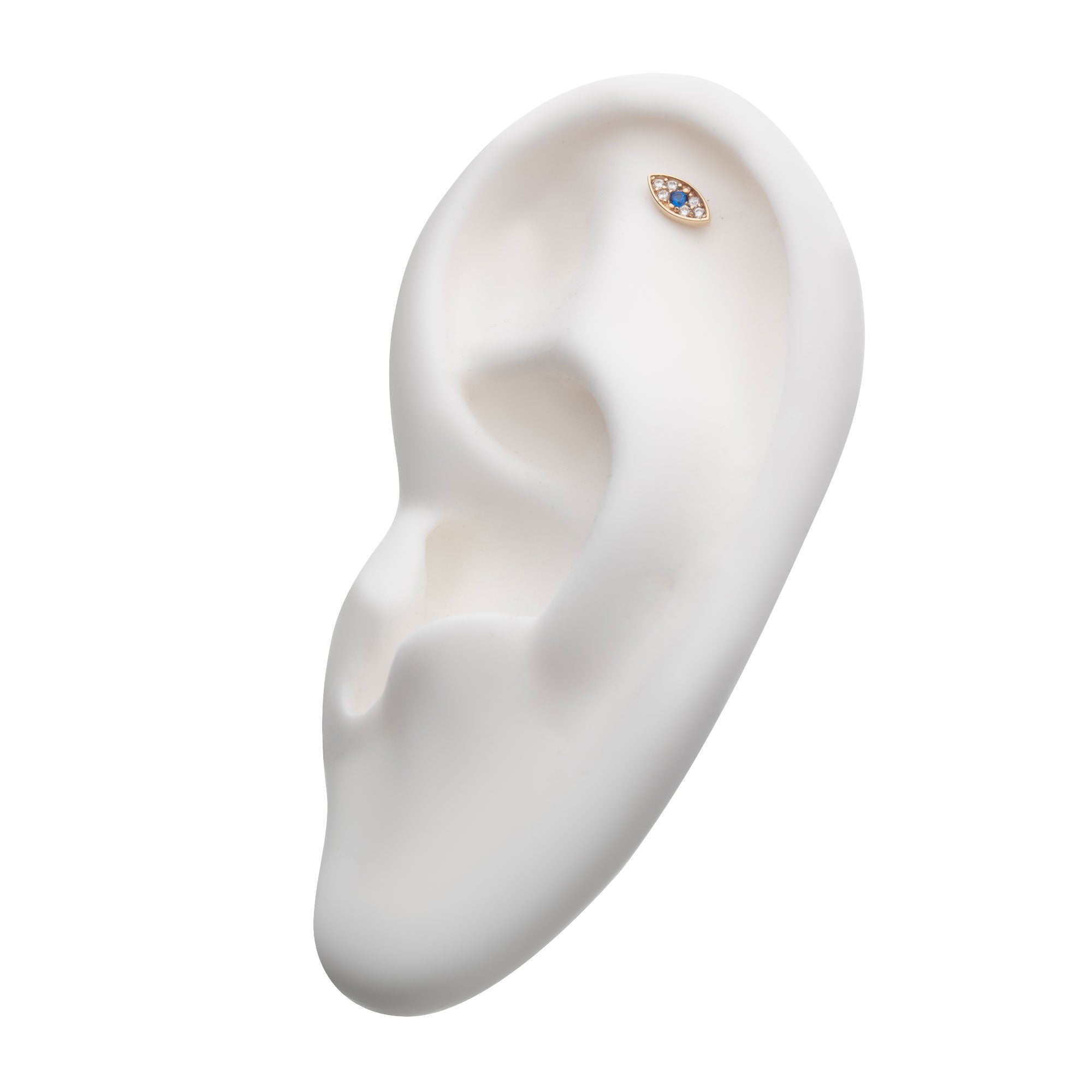 14kt Yellow Gold Threadless Round Sapphire & Clear CZ Evil Eye Top