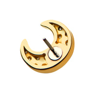 14kt Yellow Gold Threadless Pave Set Multi-Clear CZ Crescent Moon Top