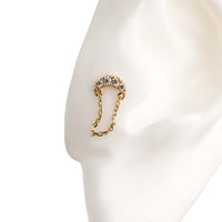 14kt Yellow Gold Threadless Clear CZ Crescent Moon Top with Dangling Chain