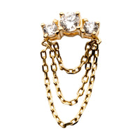 14kt Yellow Gold Threadless Prong Set Clear CZ Top with 3 Dangling Chains
