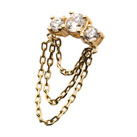 14kt Yellow Gold Threadless Prong Set Clear CZ Top with 3 Dangling Chains